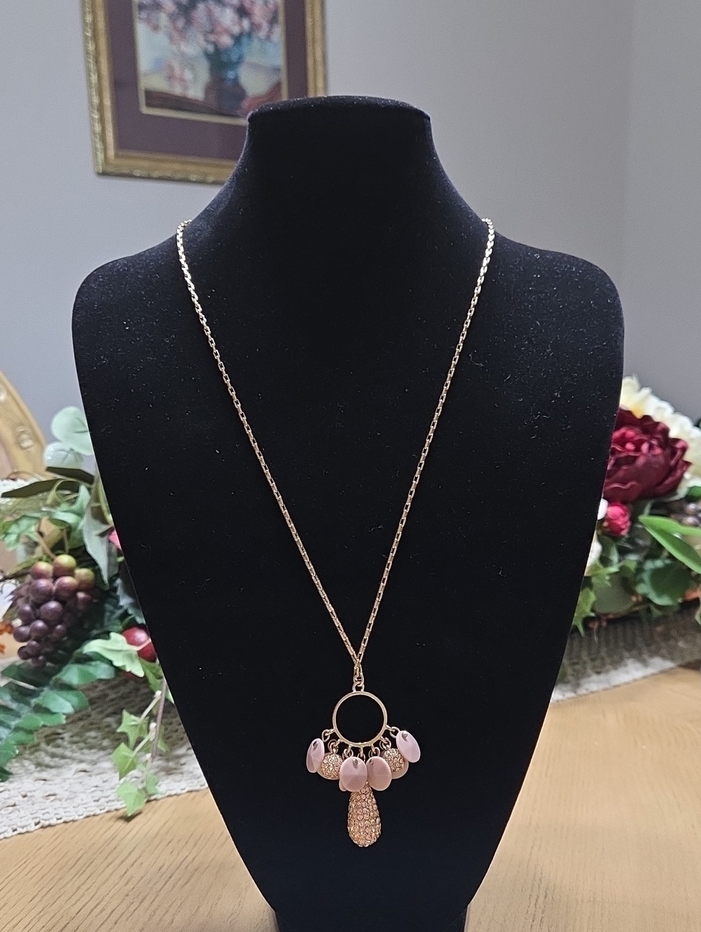 Ann Taylor Rose Gold Necklace with Pink Charms